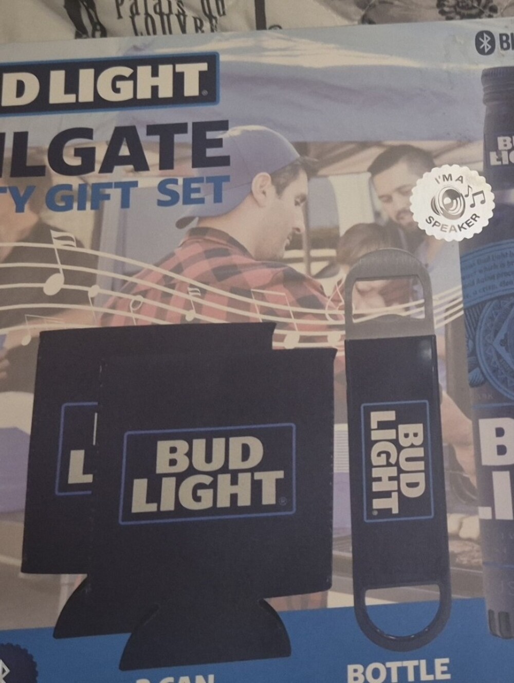 Tailgate Bud Light Party Gift Set Bluetooth Bottle 2 Can Coolers 1 Bottle Opener